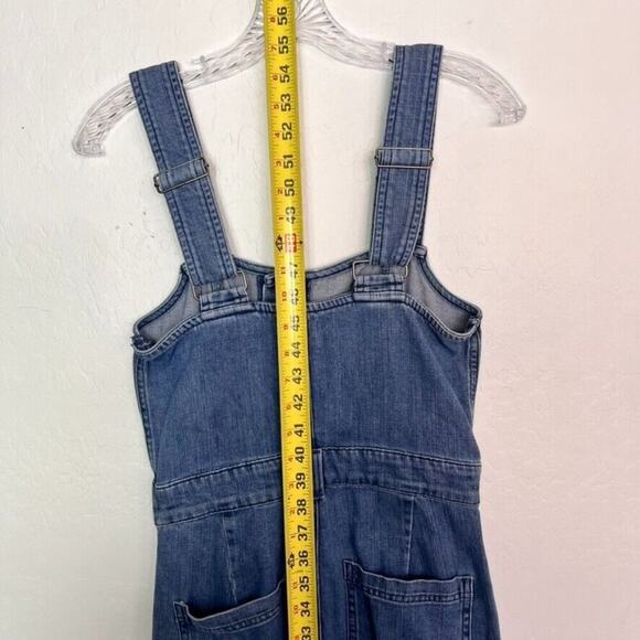 Aerie Overalls Womens XS Blue Button Front Kick Flare Denim Apron Bib - Picture 9 of 16